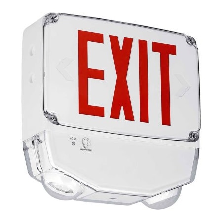 Hubbell Lighting Hubbell LED Combo Exit/Emerg Light, Wet Listed, Red Letters, White, One Face, Cold Temp. CWC1RW-CT
